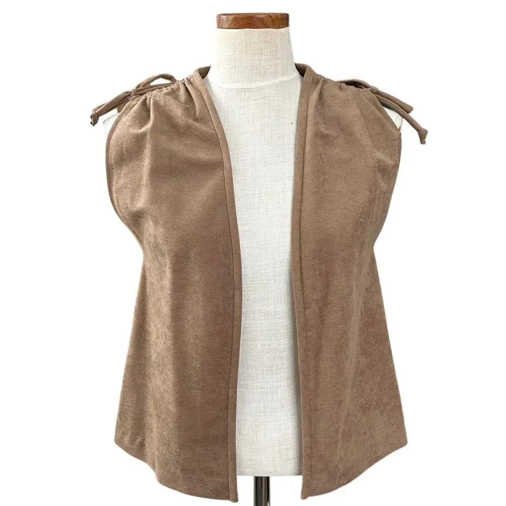 Vintage 70s Faux Suede Western Open Vest USA Made Size S M Cowgirl Rodeo Retro